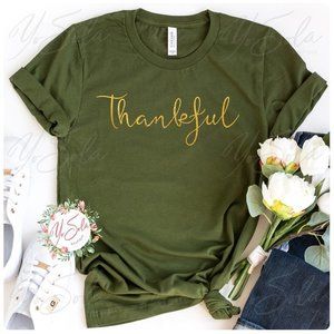 Thankful - Olive Shirt Gold Thanksgiving
